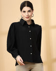 Spread Collar Casual Buttoned Top