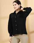 Spread Collar Casual Buttoned Top