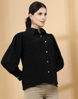 Spread Collar Casual Buttoned Top