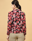 Black Floral Printed Spread Collar Casual Buttoned Top