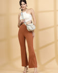 Women Rust Bootcut Regular Fit High-Rise Trouser