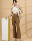 Women Brown Bootcut Regular Fit High-Rise Trouser