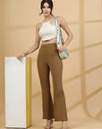 Women Brown Bootcut Regular Fit High-Rise Trouser