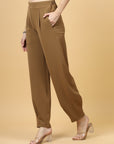 Women Brown Regular Fit Mid-Rise Pleated Trouser