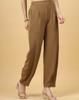 Women Brown Regular Fit Mid-Rise Pleated Trouser