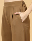 Women Brown Regular Fit Mid-Rise Pleated Trouser