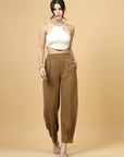 Women Brown Regular Fit Mid-Rise Pleated Trouser