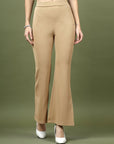 Women Nude Bootcut Regular Fit High-Rise Trouser