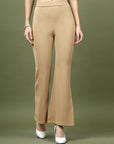Women Nude Bootcut Regular Fit High-Rise Trouser