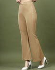 Women Nude Bootcut Regular Fit High-Rise Trouser