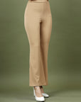 Women Nude Bootcut Regular Fit High-Rise Trouser