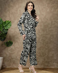 Black Floral Printed Long Sleeves Shirt With Trousers