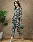 Black Floral Printed Long Sleeves Shirt With Trousers