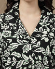Black Floral Printed Long Sleeves Shirt With Trousers