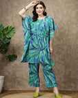 Green Printed Kaftan Tunic With Trousers