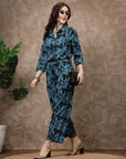Blue Printed Shirt With Trousers