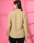 Women Beige Floral Embroidered Cotton Buttoned Top