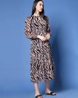 Animal Print Keyhole Neck Bell Sleeve A-Line Midi Dress
