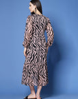 Animal Print Keyhole Neck Bell Sleeve A-Line Midi Dress