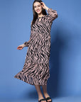 Animal Print Keyhole Neck Bell Sleeve A-Line Midi Dress