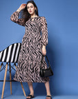 Animal Print Keyhole Neck Bell Sleeve A-Line Midi Dress
