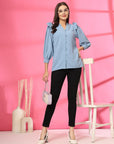 Blue Solid Regular Cotton top