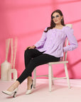 Women Collarless Solid Full Sleeves Buttoned Top