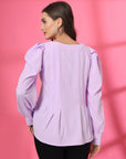 Women Collarless Solid Full Sleeves Buttoned Top