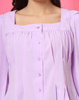 Women Collarless Solid Full Sleeves Buttoned Top