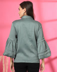 Women Spread Collar Casual Buttoned Top