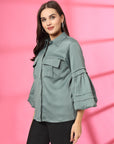 Women Spread Collar Casual Buttoned Top