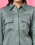 Women Spread Collar Casual Buttoned Top