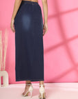 Solid Blue Women A-Line Knitted Maxi Skirt