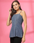 Solid Blue Denim Crop Top