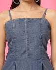 Solid Blue Denim Crop Top