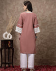 Pink Ethnic Motifs Printed Flared Sleeves Cotton A-Line Kurta