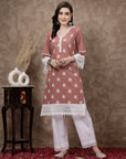 Pink Ethnic Motifs Printed Flared Sleeves Cotton A-Line Kurta