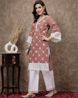 Pink Ethnic Motifs Printed Flared Sleeves Cotton A-Line Kurta