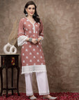 Pink Ethnic Motifs Printed Flared Sleeves Cotton A-Line Kurta