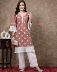 Pink Ethnic Motifs Printed Flared Sleeves Cotton A-Line Kurta