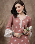 Pink Ethnic Motifs Printed Flared Sleeves Cotton A-Line Kurta