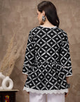 Black Ethnic Motifs Embroidered Thread Work Pure Cotton A-Line Kurti