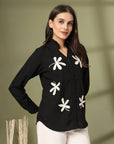 Women Floral Embroidered Cotton Buttoned Top