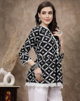 Black Ethnic Motifs Embroidered Thread Work Pure Cotton A-Line Kurti