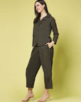 Olive Green Pure Cotton Shirt With Trousers