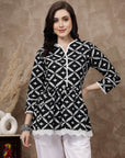 Black Ethnic Motifs Embroidered Thread Work Pure Cotton A-Line Kurti