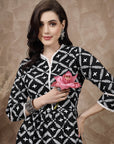 Black Ethnic Motifs Embroidered Thread Work Pure Cotton A-Line Kurti