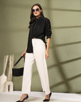 Women Spread Collar Relaxed Fit Casual Buttoned Top