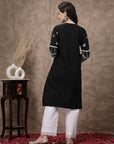 Black White Ethnic Motifs Printed Pure Cotton A Line Kurta