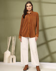 Women Spread Collar Casual Buttoned Top